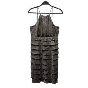 Adrianna Papell Tiered Metallic Halter Dress Size 12 Cocktail/Evening Wear